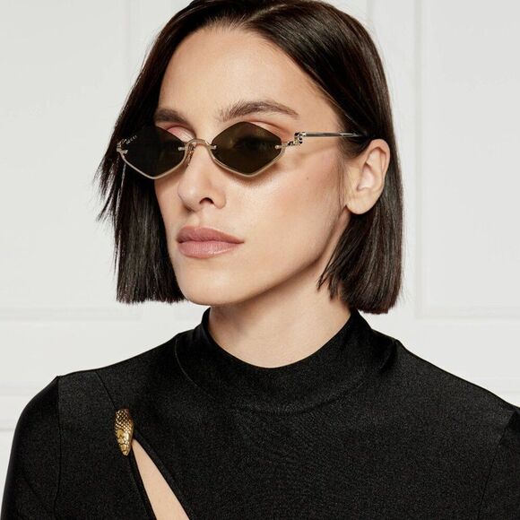 NEW Gucci GG1604S 002 Gold Brown Geometric Women Sunglasses